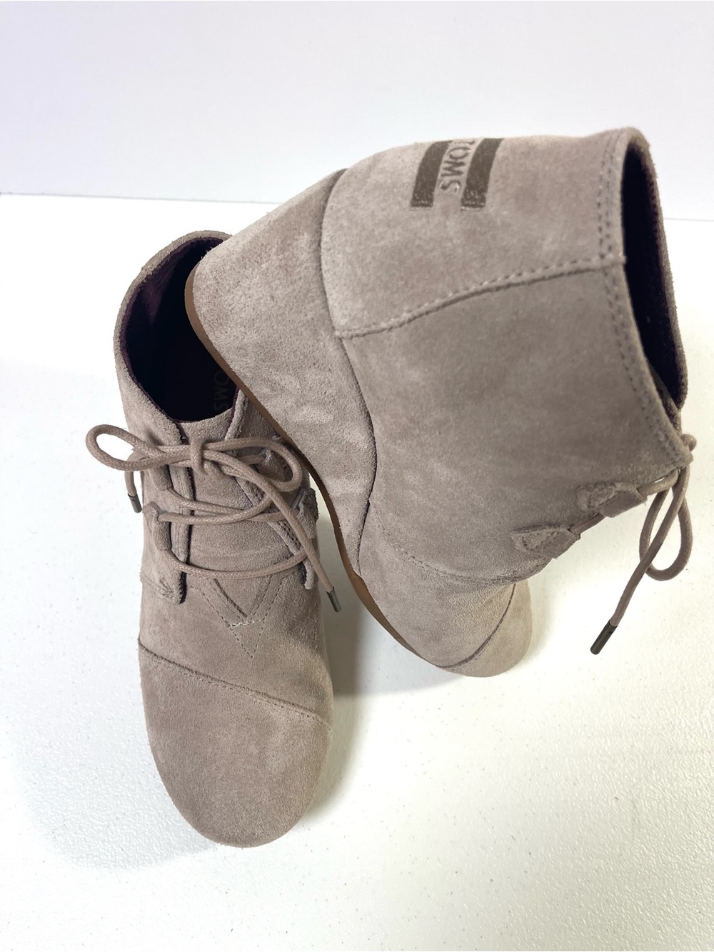 Toms Taupe Suede Lace-Up Ankle Wedges - Picture 2 of 4